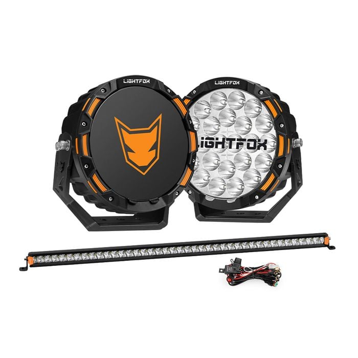 Lightfox 9inch Osram Led Driving Lights +40 Inch Single Row Led Light Bar + Wiring Kit