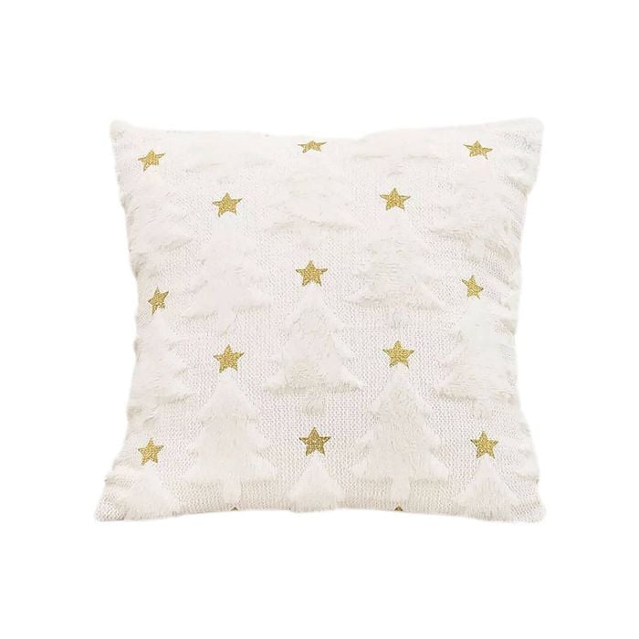 SOGA 45cm Celestial Cream Textured Gold Star Pattern Throw Pillow