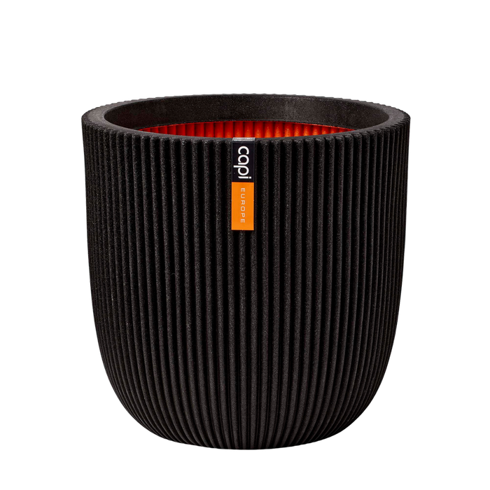 Capi 35cm Black Groove Outdoor Plant Pot - Black 350mm