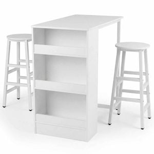Costway Retro Dining Table Chairs Set Of 3 Home Kitchen Cafe White