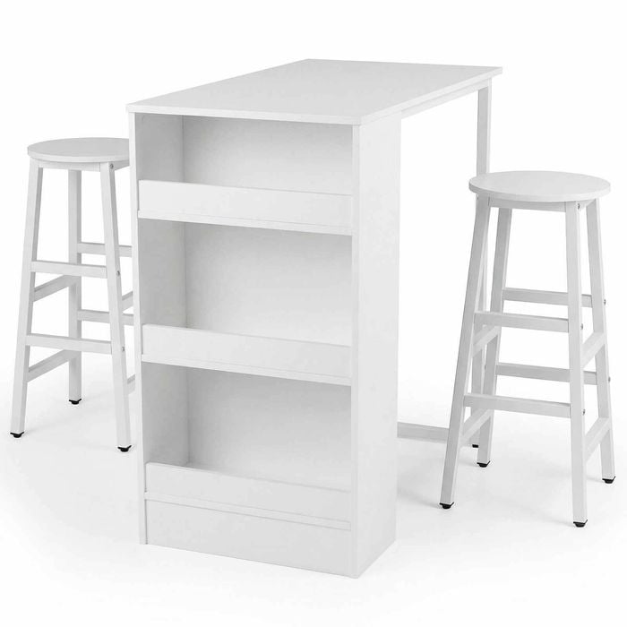 Costway Retro Dining Table Chairs Set Of 3 Home Kitchen Cafe White