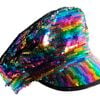 Deluxe Sequin Cap Hat Lesbian Gay Pride LGBT Mardi Gras Reversible Rainbow/Silver
