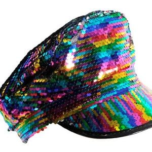 Deluxe Sequin Cap Hat Lesbian Gay Pride LGBT Mardi Gras Reversible Rainbow/Silver
