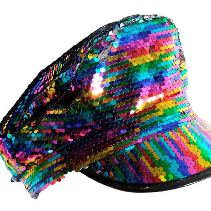 Deluxe Sequin Cap Hat Lesbian Gay Pride LGBT Mardi Gras Reversible Rainbow/Silver