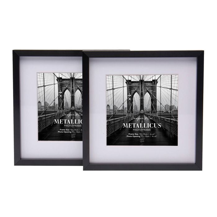 Cooper & Co. 6 x 6inch Mat to 4 x 4inch Set of 2 Black Premium Metallicus Metal Photo Frames