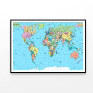 World Map Borders, Countries, Roads and Cities  Print 100% Australian Made 120x90cm  (Poster)