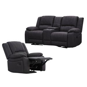 Anderson 1+2 Seater Fabric Electric Recliner Sofa Lounge Chair Set Jet Dark Grey
