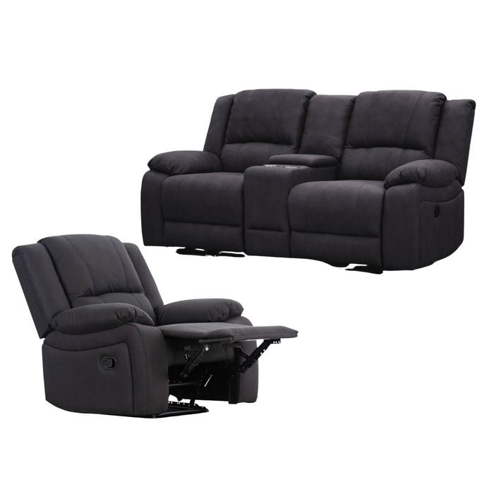 Anderson 1+2 Seater Fabric Electric Recliner Sofa Lounge Chair Set Jet Dark Grey