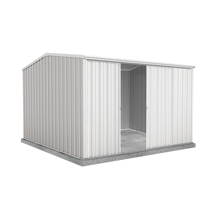 Absco Sheds 3.0 x 3.0 x 2.06m Surfmist Ezislider Double Sliding Door Garden Shed