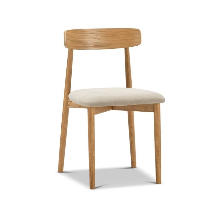 Finn Set of 2 Natural Oak Beige Fabric Seat Dining Chairs