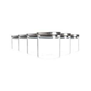 Argon Tableware Glass Storage Jars with Metal Lids - Silicone Seal - 550ml - Silver - Pack of 6