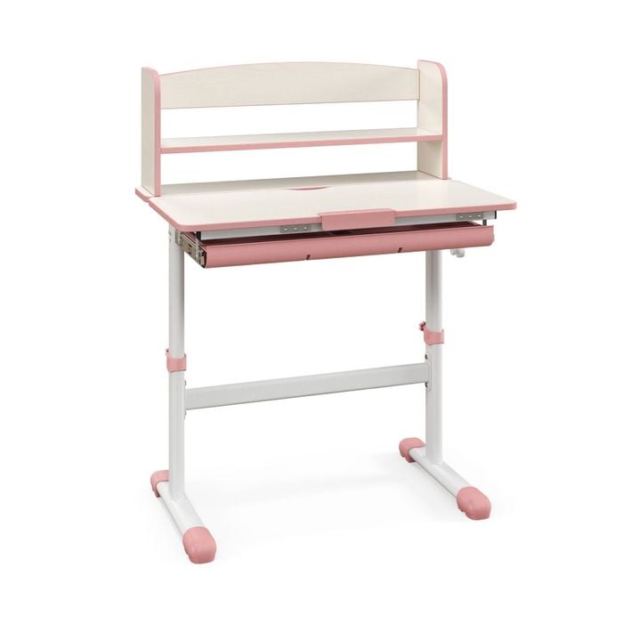 Costway Kids Study Desk Height Adjustable W/scale Ruler & Bookshelf Pink