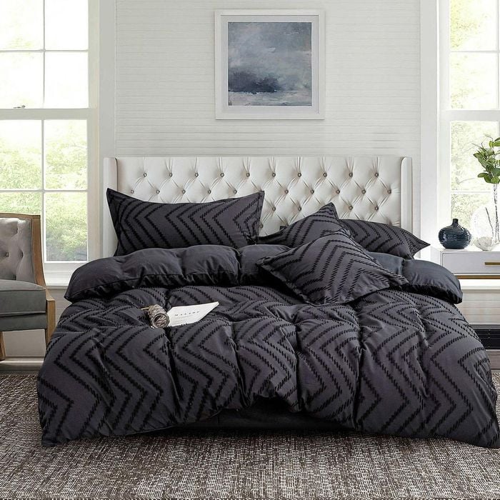 Fabric Fantastic Tufted Boho Wave Jacquard Super King Size Black Quilt/doona/duvet Cover Set