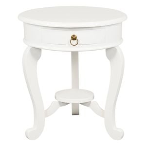 Centrum Furniture Queen Anne Round Cabriol Leg 1 Drawer Lamp Table - White