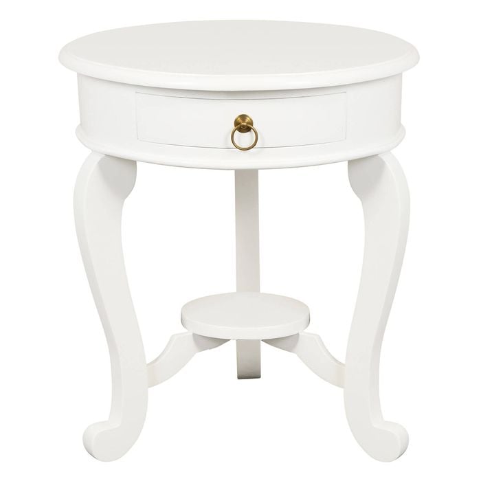 Centrum Furniture Queen Anne Round Cabriol Leg 1 Drawer Lamp Table - White