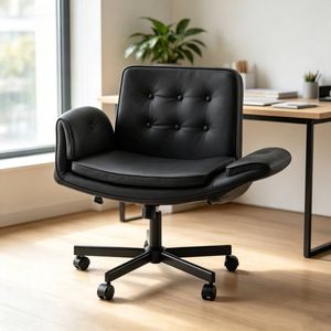 Ufurniture Armless Office Desk Chair with Wide Seat Adjustable Height Swivel Cross Legged Chair Beige