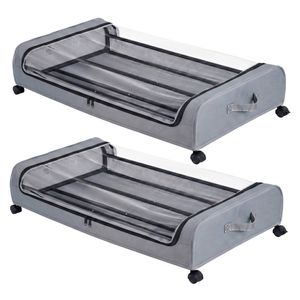 Levede 2x Under Bed Storage Containers for Shoe and Apparel Clear-Lidded Rolling