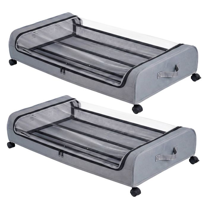 Levede 2x Under Bed Storage Containers for Shoe and Apparel Clear-Lidded Rolling