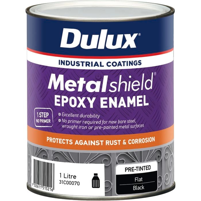 Dulux 1L Metalshield Epoxy Enamel Flat Paint Black