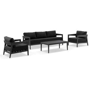 Bronte 3+1+1 Outdoor Aluminium Lounge Setting Charcoal With Coffee Table & Denim Grey Cushions