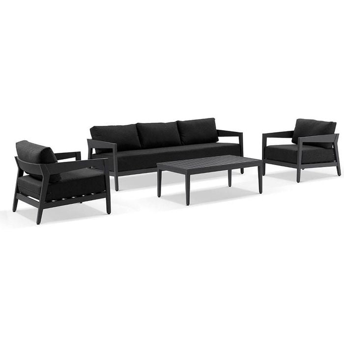 Bronte 3+1+1 Outdoor Aluminium Lounge Setting Charcoal With Coffee Table & Denim Grey Cushions