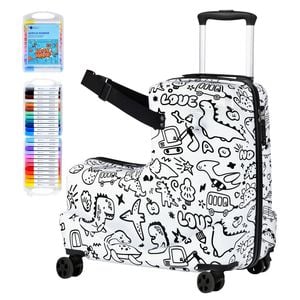 Advwin DIY Graffiti Kids Ride On Luggage Toddler Luggage Lightweight Suitcase Travel Checked Suitcase