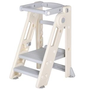 Advwin Foldable Kids Step Stool Adjustable Standing Tower Grey