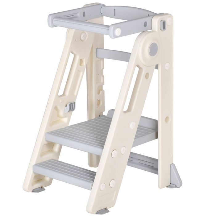 Advwin Foldable Kids Step Stool Adjustable Standing Tower Grey