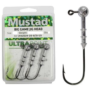4 x Size 6/0 20gm Mustad Big Game Jig Heads - Black Nickel Ultra Point Hooks