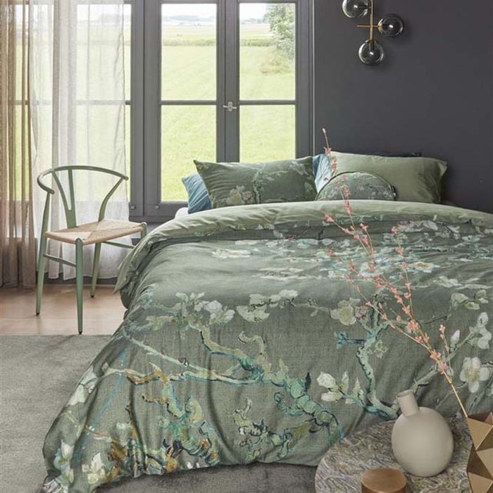 Bedding House X Van Gogh Queen Bed Van Gogh Blossoming Green Cotton Sateen Quilt Cover Set