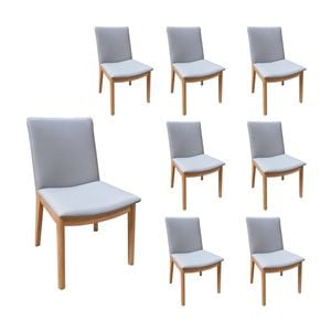 Japandi 8pc Set Leather Seat Dining Chair Pewter Grey