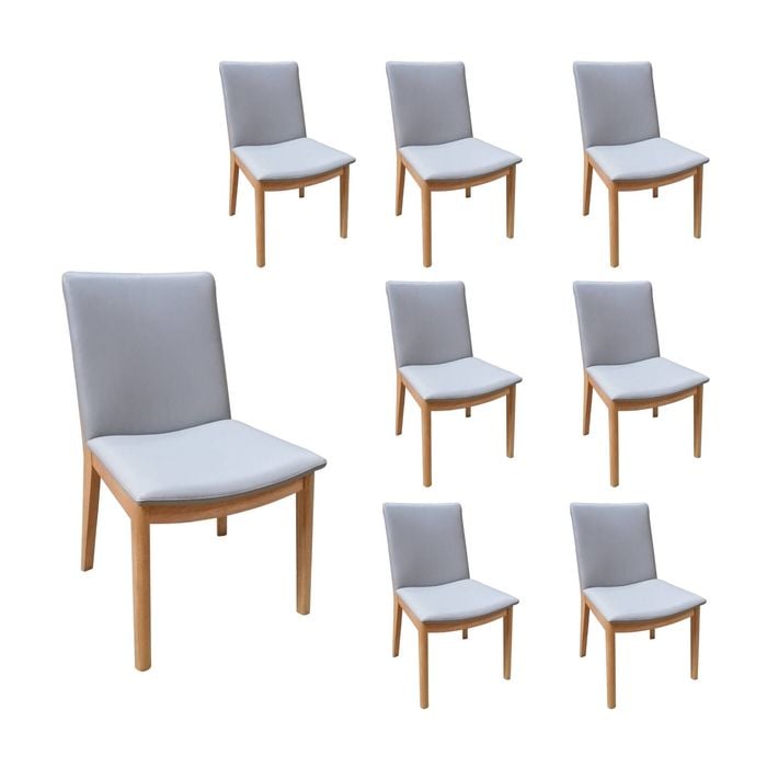 Japandi 8pc Set Leather Seat Dining Chair Pewter Grey