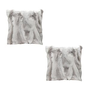 SOGA 2X 45cm Floral Gray Rabbit Fur Throw Pillows