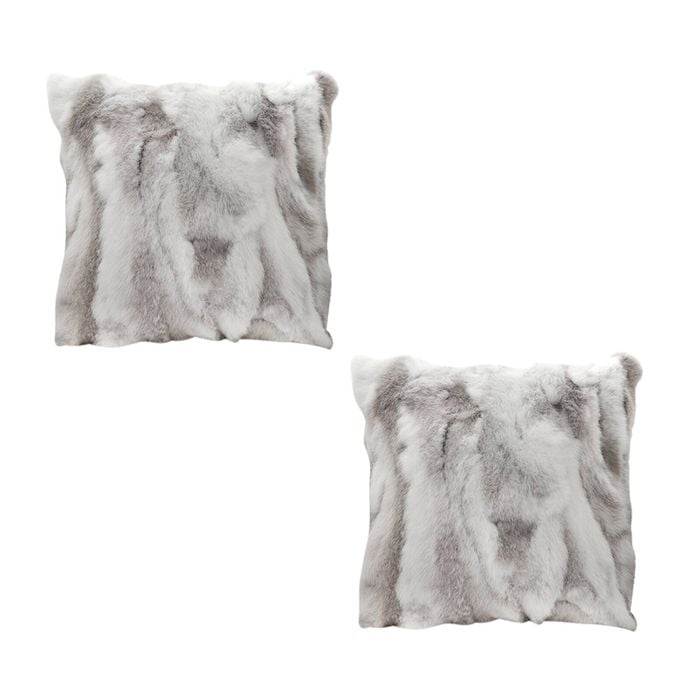 SOGA 2X 45cm Floral Gray Rabbit Fur Throw Pillows