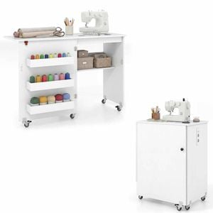 Costway Folding Storage Cabinet Sewing Machine Cart White