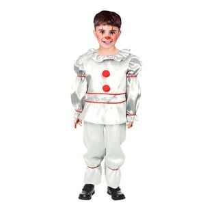 More Than Party Evil Clown Kids Costume Shiny Silver Red Pom-Poms 6-9y
