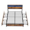 Ufurniture Metal Bed Frame with Charging Station & RGB LED Lights 4 Underbed Storage Drawers Queen Rustic Brown
