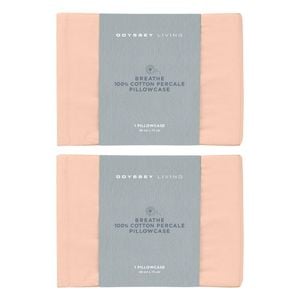 2x Odyssey Living Breathe Cotton Standard Pillowcase 48cm X 73cm Light Clay
