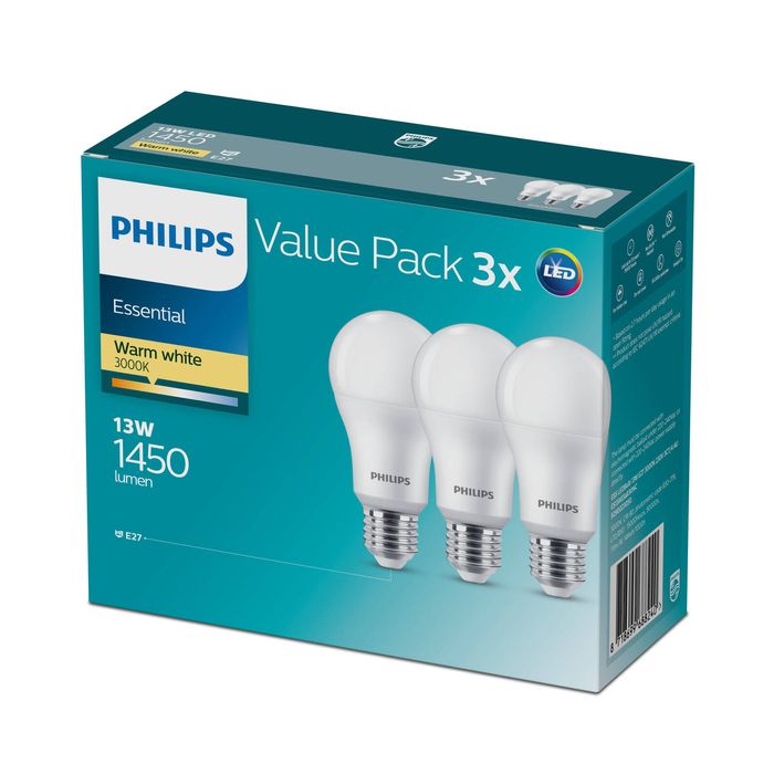 Philips A60 ES LED 1450Lm Warm White 13W Globe - 3 Pack