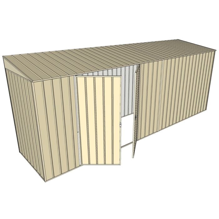 Build-A-Shed 1.2 x 5.2 x 2.0m Skillion Double Hinged Side Doors Shed - Cream