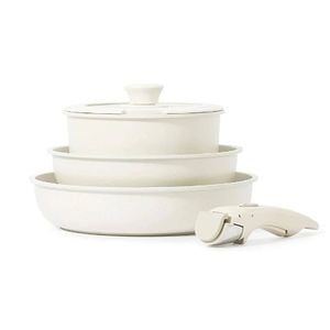 NNEOBA 5-Piece Non-Stick Cookware Set Aluminum Alloy Pots and Pans with Lids White