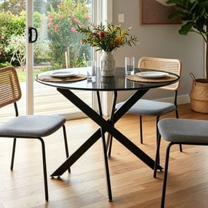 Round Dining Table Faux Marble Black 110cm