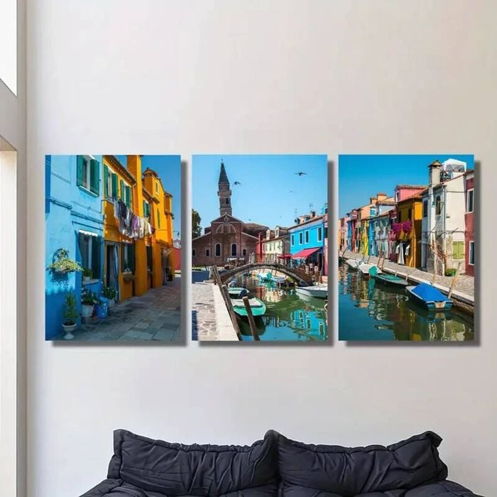 3pcs Bell Tower of San Martino Colourful Houses Print 100% Australian Made 3 x 40x60cm (Metal Print)