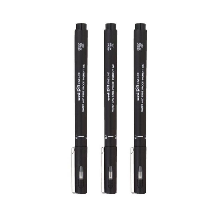 Uni-ball Pin Fineliner Pen Black (Wallet of 3) (0.1mm)
