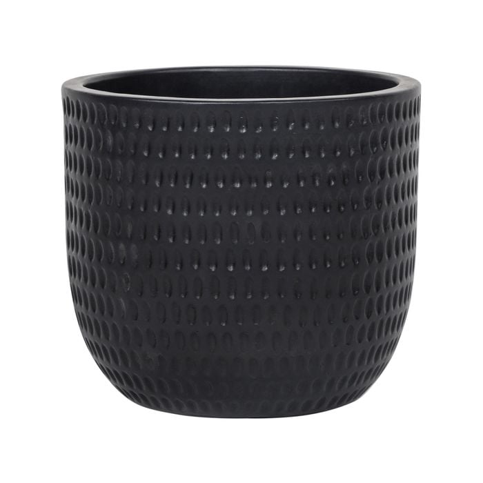 220 x 250mm Black Large Round Dotty Ceramic Pot