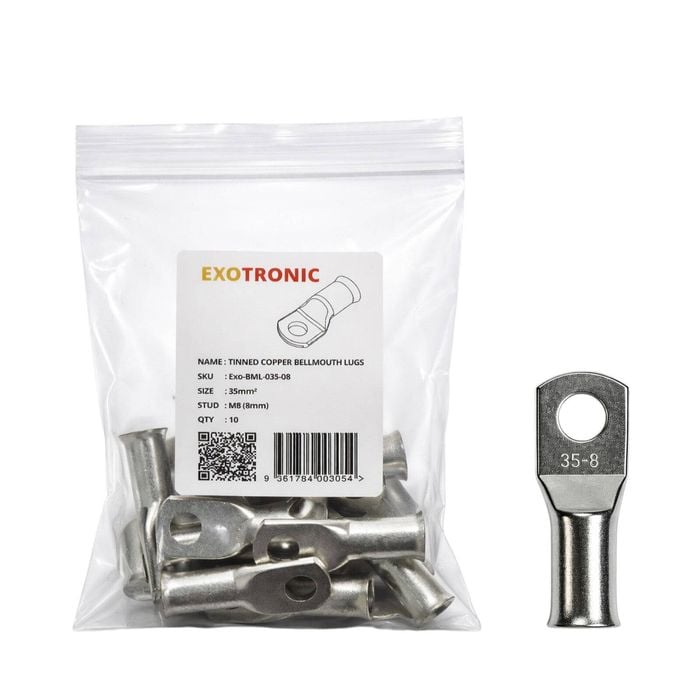 10 Pack of Exotronic 35mm² Copper Lug M8 | Bellmouth