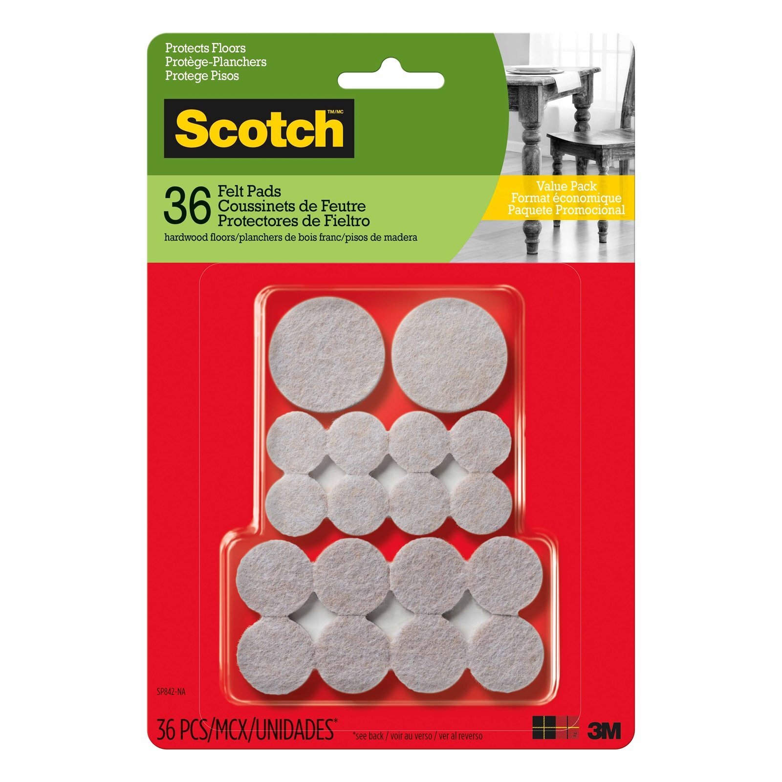 Scotch® Beige Value Pack Felt Pads - 36 Pack