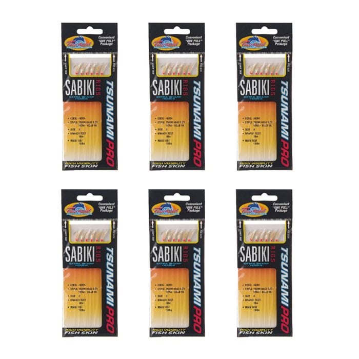 6x Tsunami 6 Gold Hook Sabiki Rig - TS68R Hage Red Head Flash and Beads Size 6