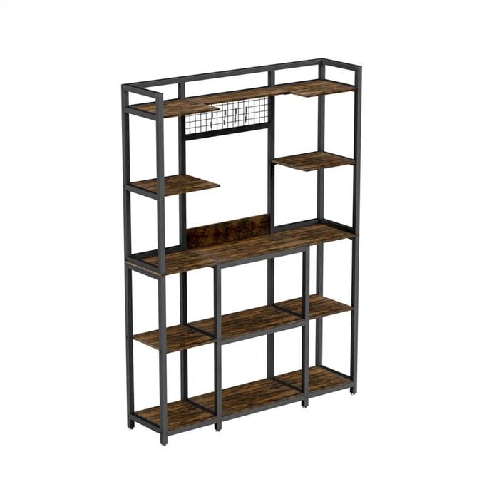 P&P Brown XXL Kitchen Storage Rack with Microwave Stand and Freestanding Shelves