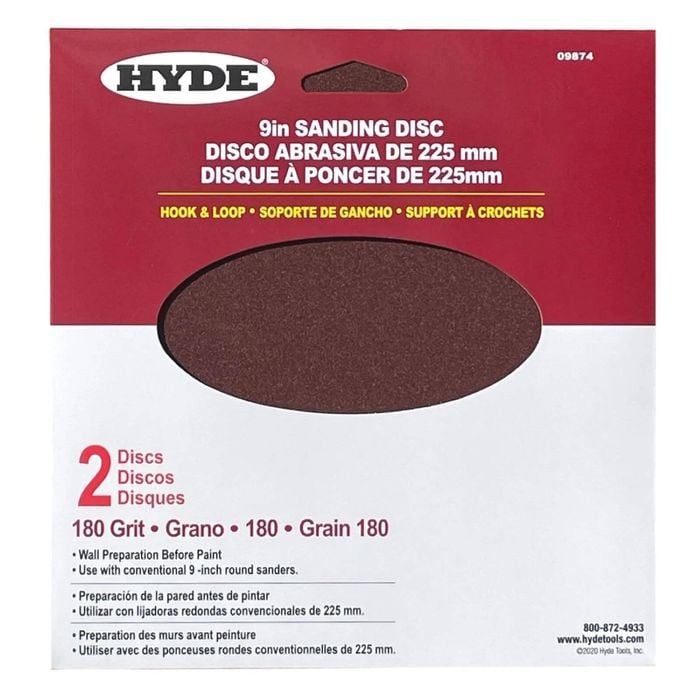Hyde 9" Aluminium Oxide Sanding Discs - 180 Grit - 2 Pack